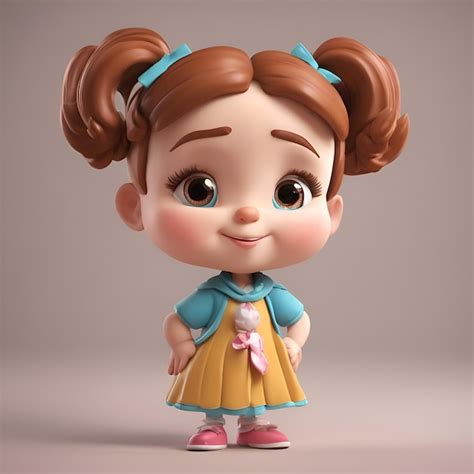 Menina bonita cachos de cabelo renderização 3d Foto Grátis