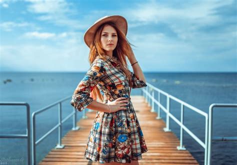 Wallpaper Colorful Women Outdoors Redhead Model Long Hair Blue