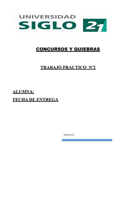 Concursos Y Quiebras Tp Concursos Y Quiebras Trabajo Practico N