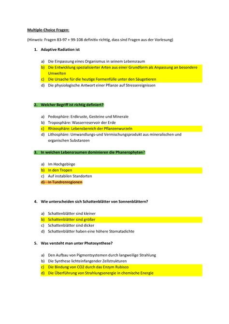 Klausur Fragen Und Antworten Multiple Choice Fragen Hinweis