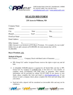 Fillable Online SEALED BID FORM PPL Group Fax Email Print PdfFiller