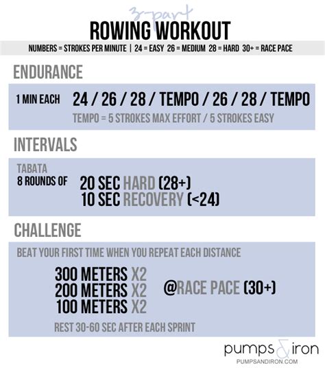 3 Part Rowing Workout Endurance Intervals And Challenge Pumps And Iron Rowing Workout Rowing