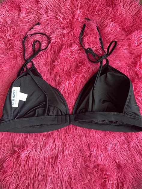 Nwt Old Navy Women S Americana Tie Shoulder Triangle Bikini Top Black