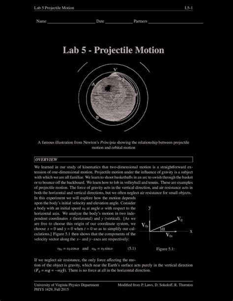 Pdf Lab Projectile Motion University Of Virginiapeople Virginia