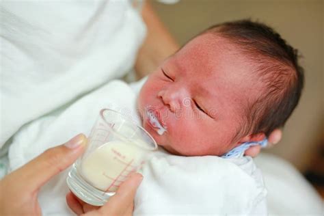 Petite Fille Chinoise Asiatique Buvant Une Tasse De Lait Image Stock