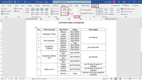 Tabel Word Rapi Tanpa Ribet Dengan Autofit Office 365