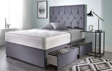 Bed Centre Ziggy Grey Plush Sprung Memory Foam Divan Bed Set With