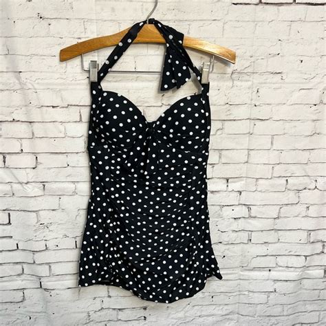 Merona Swim Merona Black White Polka Dot Swim Dress One Piece