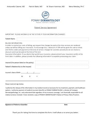 Fillable Online Patient Service Agreement Poway Dermatology Fax Email