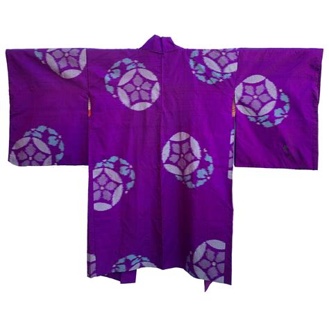 Vivid Purple Meisen Silk Haori With Woven Medallion Pattern BORO BORO