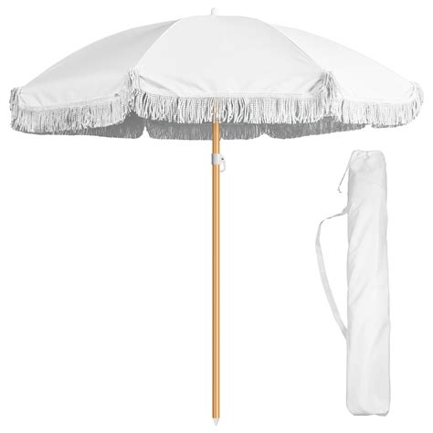 6 Ft Fringe Umbrella Outdoor Beach Patio Umbrella Steel Pole Steel