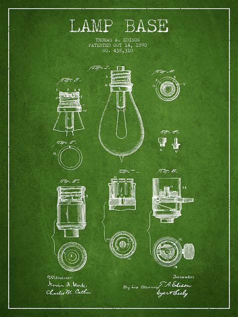 Thomas Edison Lamp Base Patent From 1890 Green Digital Art By Aged