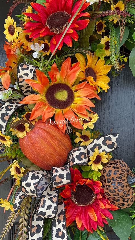 Fall Door Wreath- Fall Wreaths- Front Door Wreath, Cheetah Fall Wreath ...