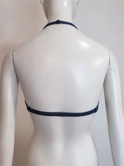 Vintage S S Bikini Blue Linen Bra Top Swimw Gem