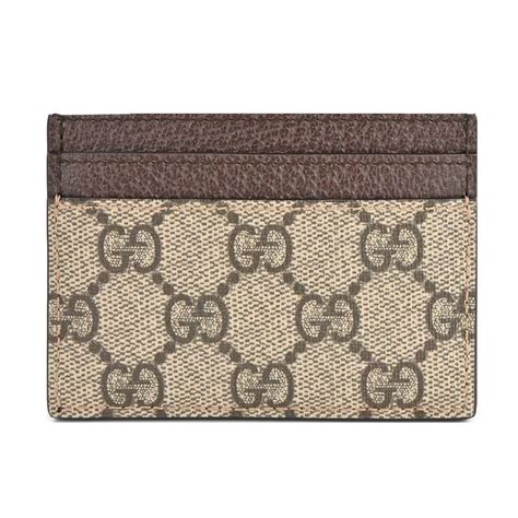 Gucci 古馳 經典ophidia Gg帆布拼接皮革卡片夾 卡其棕 Pchome 24h購物