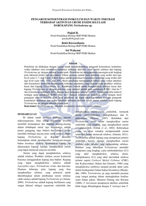 Pdf Pengaruh Konsentrasi Inokulum Dan Waktu Inkubasi Terhadap