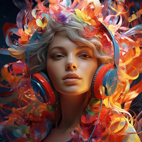 Premium Photo Girl Wearing Headphones Colorful Ai Generative