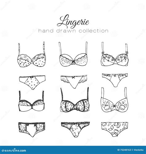 Vector Lingerie Set Underwear Design Outline Hand Drawn Illustration