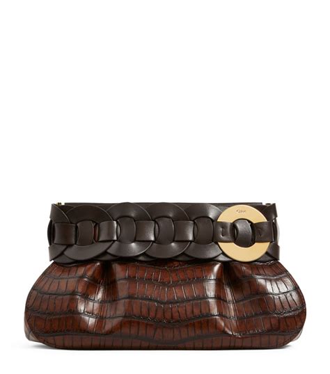 Chlo Brown Leather Croc Embossed Darryl Clutch Bag Harrods Uk