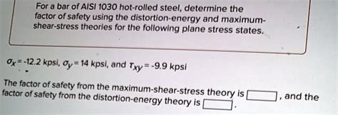 Solved For A Bar Of Aisi Hot Rolled Steel Determine The Factor Of