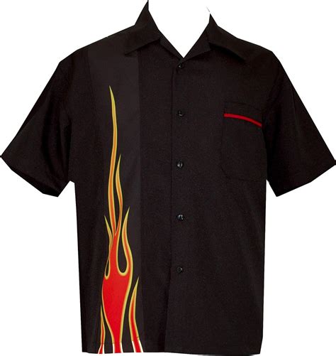 Mens Flame Bowling Shirt Button Up Usa Made Usa Bbq Shirt Hot Rod