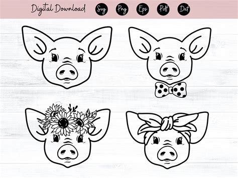 Pig Face Svg Cut File Instant Download Pig Svg Pig With Flowers Svg