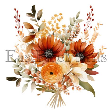 Watercolor Autumn Floral Clipart High Quality Png Autumn Etsy