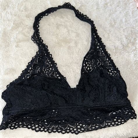 Large Aerie Black Lace Eyelet Bralette Halter Bra Gem