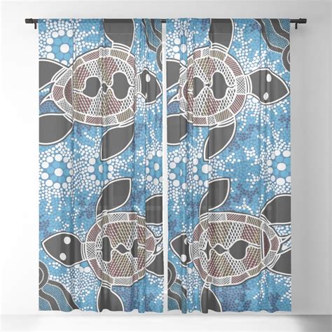 Authentic Aboriginal Art Sea Turtles Sheer Curtain By Hogarth Arts