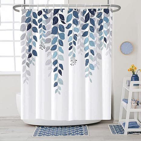 Amazon Yeele Blue Plant Shower Curtain Stall Shower Curtain For