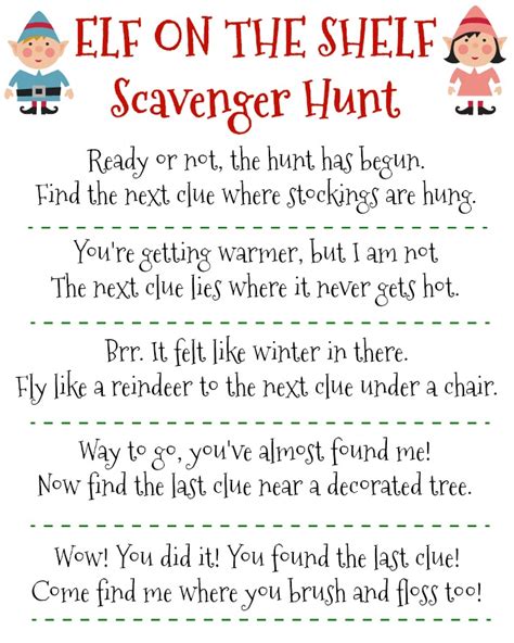 Elf On The Shelf Scavenger Hunt Free Printable Printable Word Searches