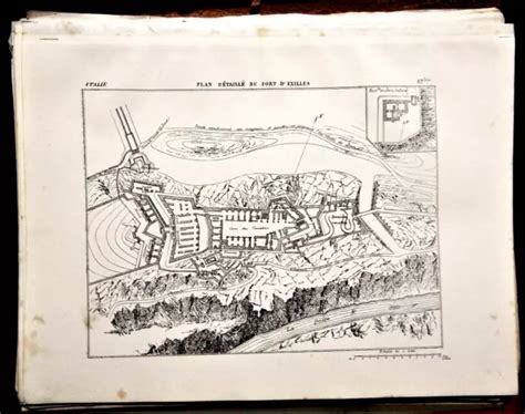 1881 ANTICA MAPPA Militare MARGA Plan Dètaillé du Fort d Exilles