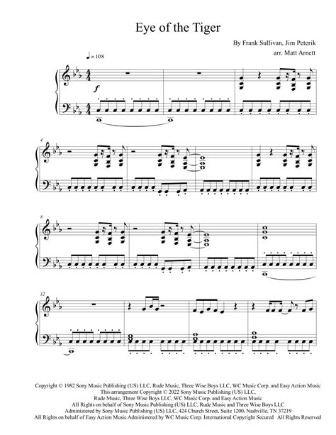 Eye Of The Tiger Arr Matt Arnett By Survivor Sheet Music For Piano