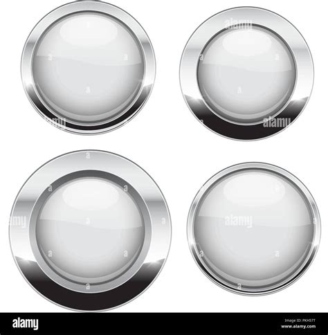 White Buttons With Chrome Frame Round Glass Shiny D Icons Stock