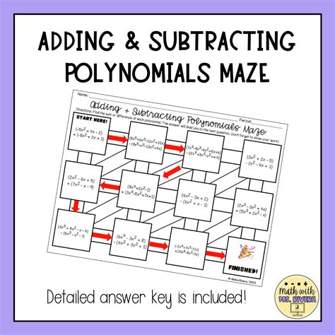 Adding And Subtracting Polynomials Maze Worksheet Made By Teachers