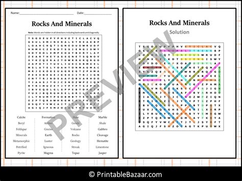 Rocks And Minerals Word Search Puzzle Worksheet Activity Teaching Resources