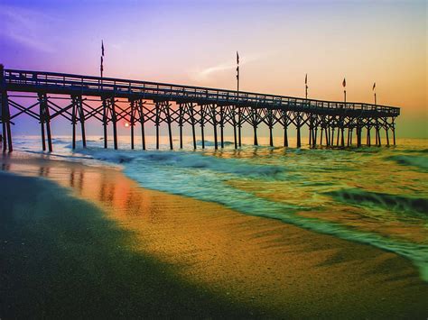 Myrtle Beach Pier South Carolina Colors Nature Sunset Sky Sea Hd