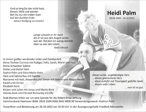 Traueranzeigen Von Heidi Palm Schwaebische De Trauerportal