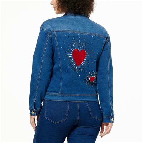 Dg By Diane Gilman New Classic Stretch Denim Embroidered Jacket