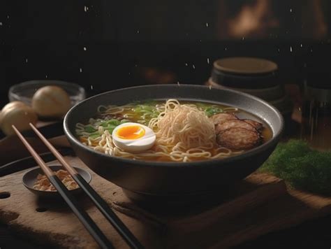 Premium Photo Ramen Soup With Noodles Leek Nori Soft Egg And Chashu