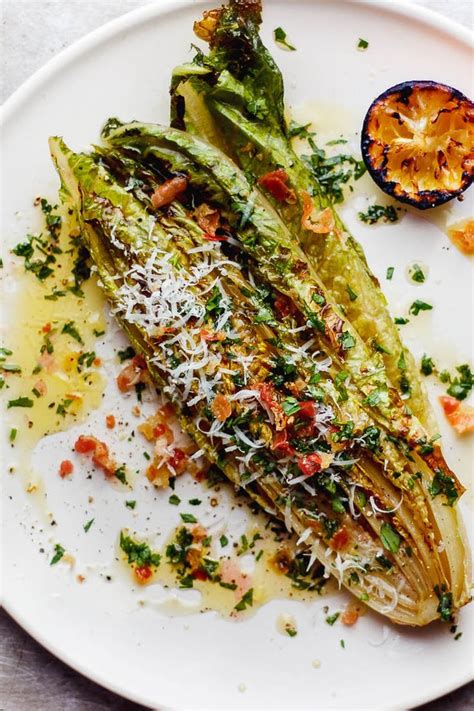 Grilled Romaine Salad With Charred Lemon Vinaigrette Recipe Yummly