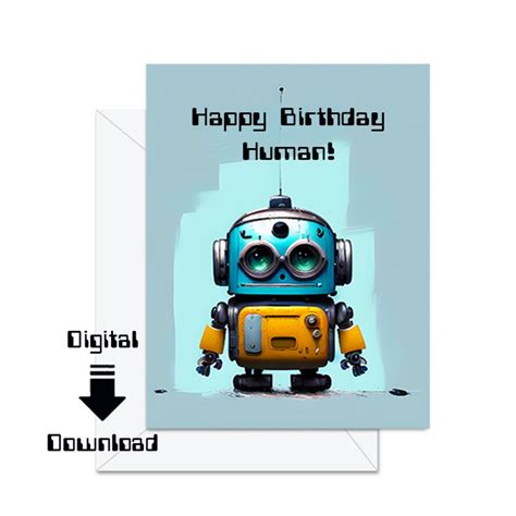 Happy Birthday Robot Card Digital Download 5x7 Card Instant Etsy Canada