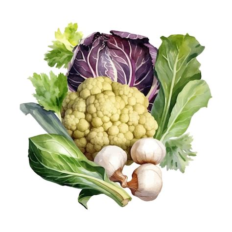 Premium Vector Watercolor Veggies With Artichokes Cauliflower And Pak Choi