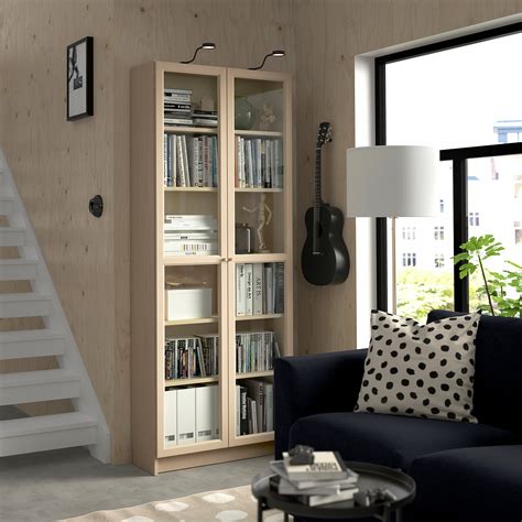 Billy Oxberg Bookcase With Glass Doors Birch Effect 80x30x202 Cm Ikea Eesti