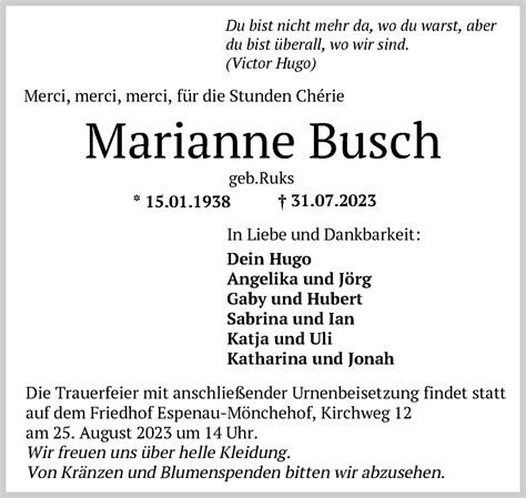 Traueranzeigen Von Marianne Busch Trauer HNA De