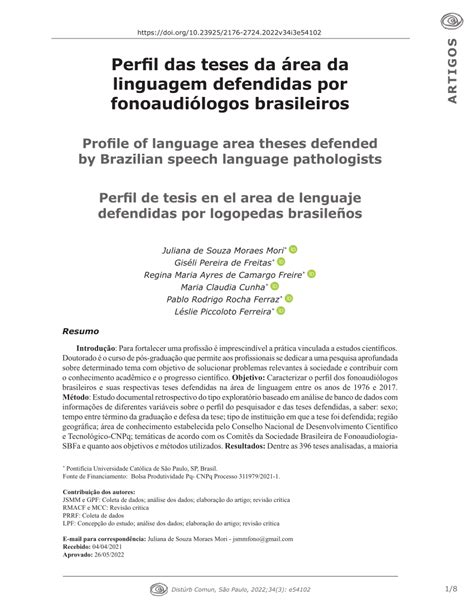 PDF Perfil das teses da área da linguagem defendidas por