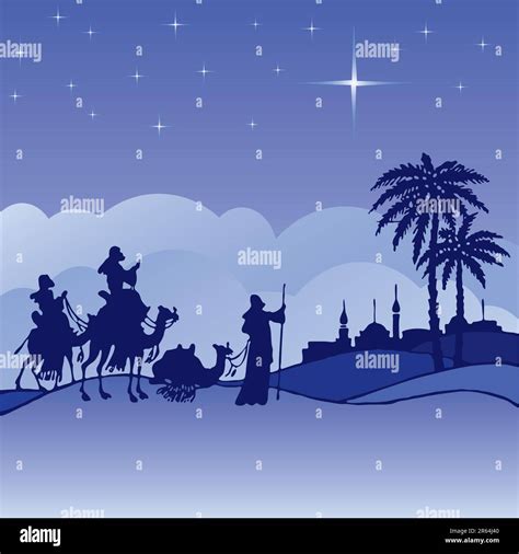 Classic Three Magic Scene And Shining Star Of Bethlehem Stock Vector