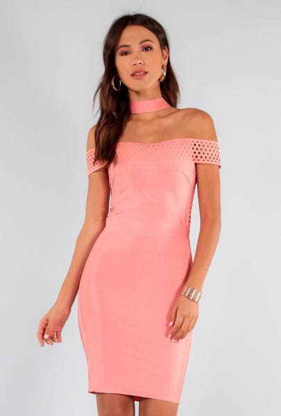 Floating Choker Off Salmon Pink Dress | NaughtyGrl