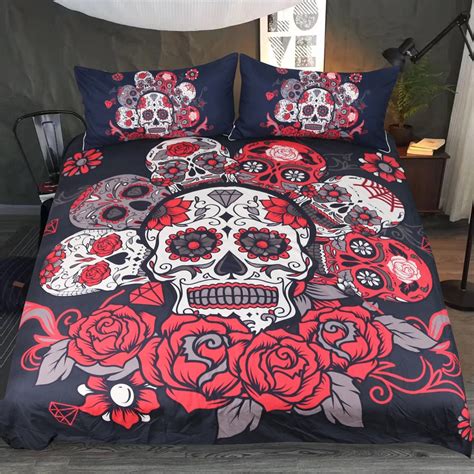 Custom Made Digital Printing 3D Skull Bedding Sets Flowers Sugar Skull