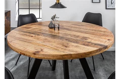 Table de salle à manger ronde bois massif manguier et pied métal Cbc